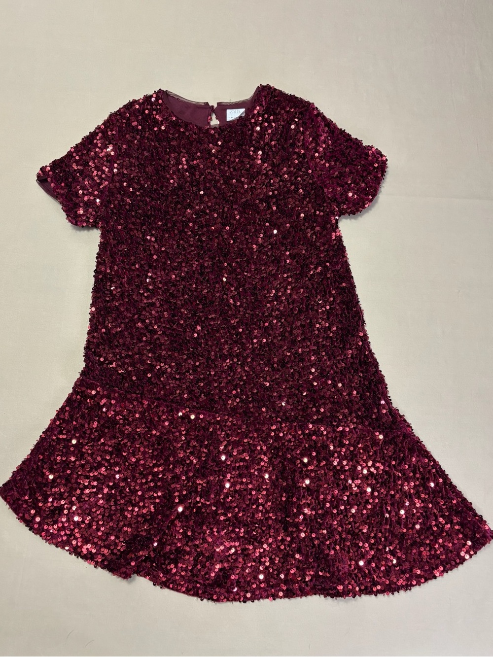 Zara Girls Burgundy Short Sleeve Sequin Party Dress Size 11 - 12